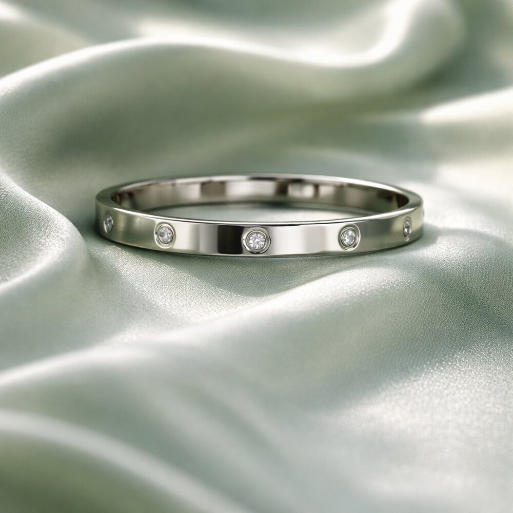 Silver CZ Bangle Bracelet | 6mm‎ | Hinged Buckle | Boutique